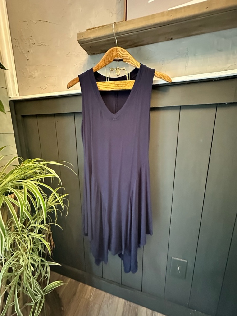 Indigo Rose Sleeveless V-Neck Stretchy Swing‎ Tunic Dress in Blue sz M